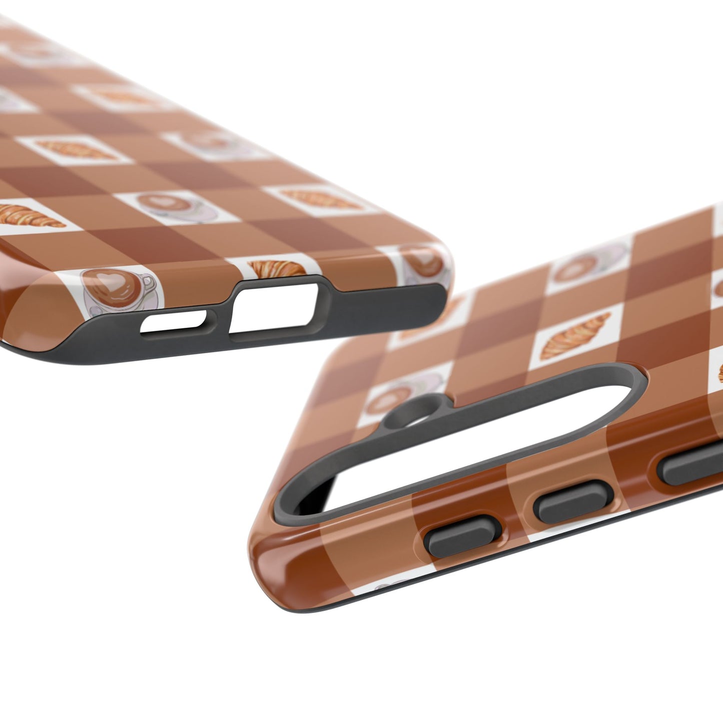 Chic Coffee & Croissant Gingham Plaid Tough Phone Case