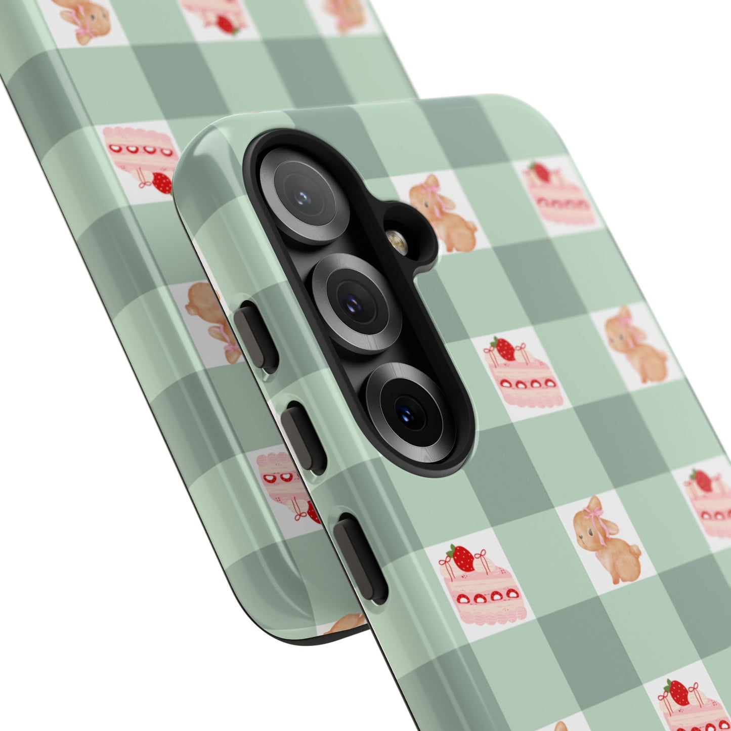 Cute Bunny & Strawberry Cream Cake Gingham Plaid Aesthetic Tough Phone Case