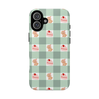 Cute Bunny & Strawberry Cream Cake Gingham Plaid Aesthetic Tough Phone Case