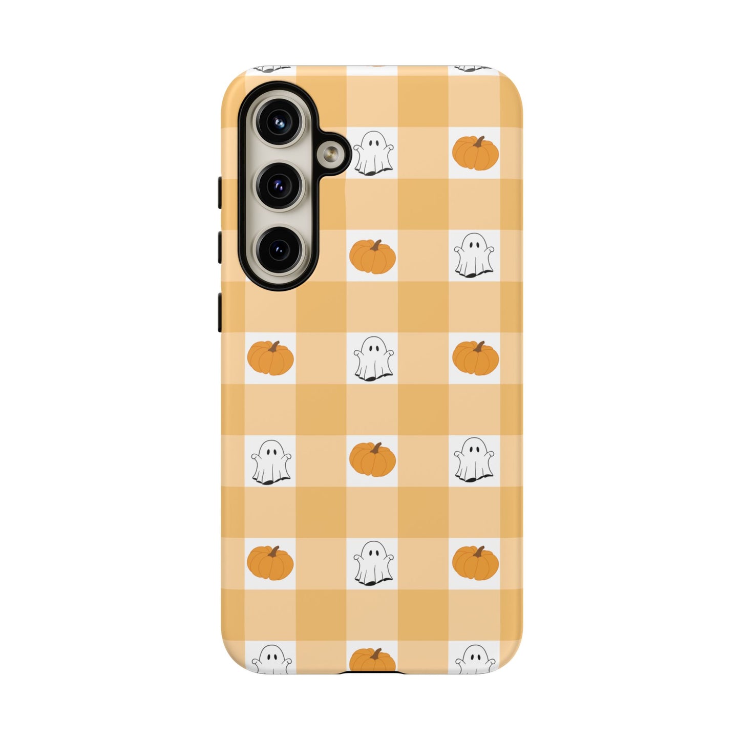 Halloween Ghost And Pumpkin Gingham Plaid Tough Phone Case