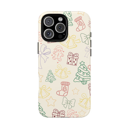 Minimal Christmas Holiday Outline Tough Phone Case