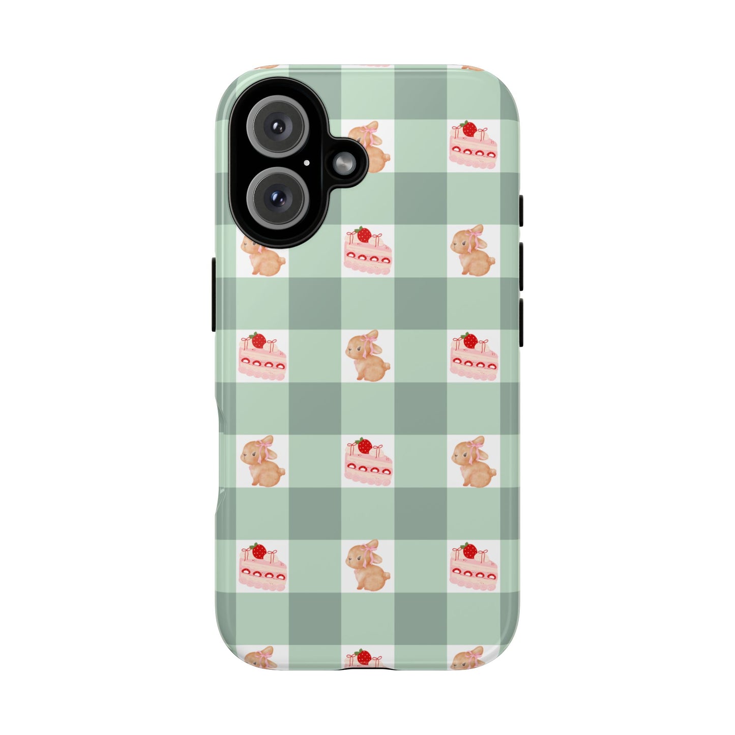 Cute Bunny & Strawberry Cream Cake Gingham Plaid Aesthetic Tough Phone Case