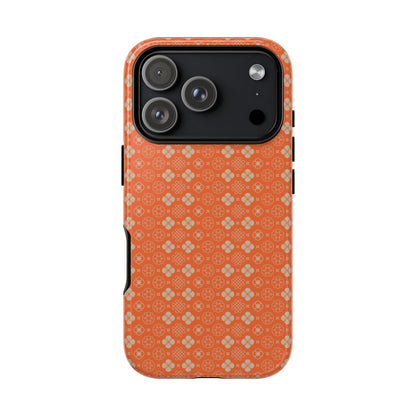 Warm Orange & Beige Japanese Vintage Floral Pattern Tough Phone Case