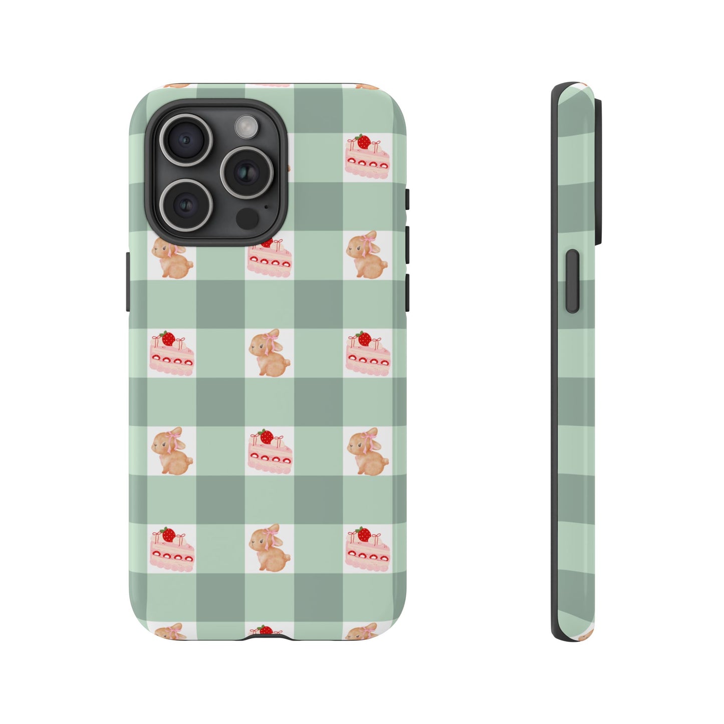 Cute Bunny & Strawberry Cream Cake Gingham Plaid Aesthetic Tough Phone Case