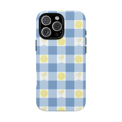 Summer Chic Lemon & Lemonade Aesthetic Gingham Plaid Tough Phone Case