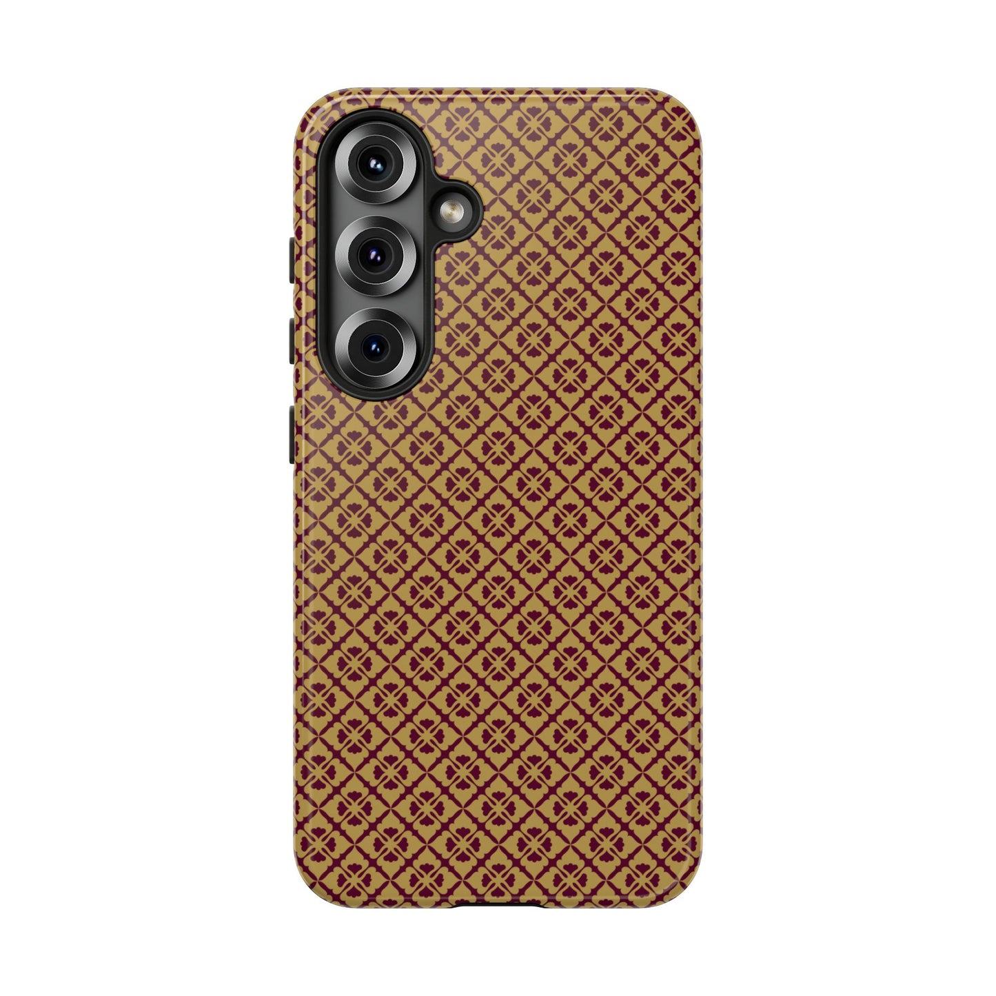 Elegant Burgundy & Gold Interlocking Geometric Tough Phone Case