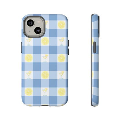Summer Chic Lemon & Lemonade Aesthetic Gingham Plaid Tough Phone Case