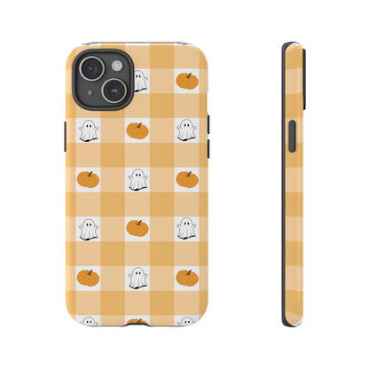 Halloween Ghost And Pumpkin Gingham Plaid Tough Phone Case