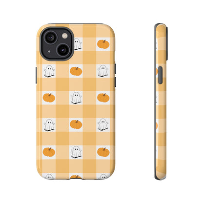 Halloween Ghost And Pumpkin Gingham Plaid Tough Phone Case