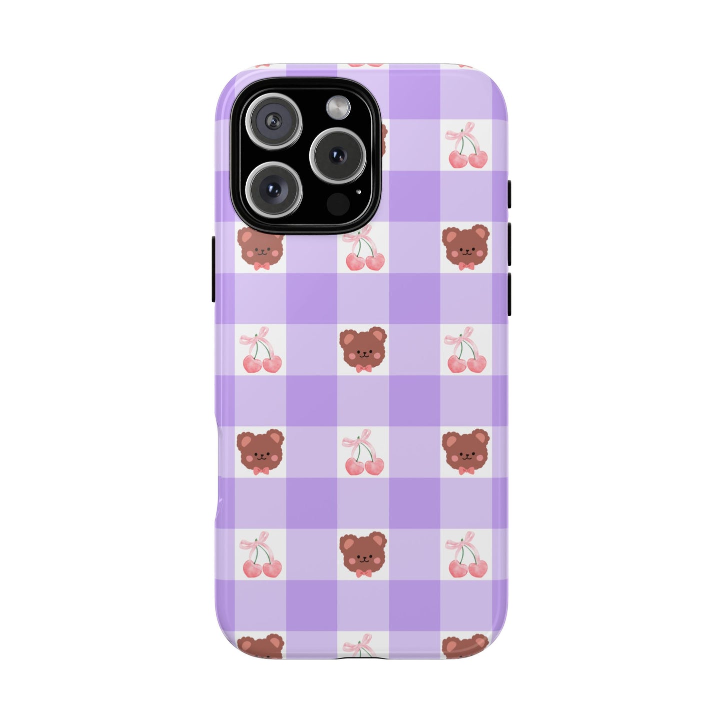 Cute Cherry & Bear Aesthetic Gingham Plaid Tough Phone Case