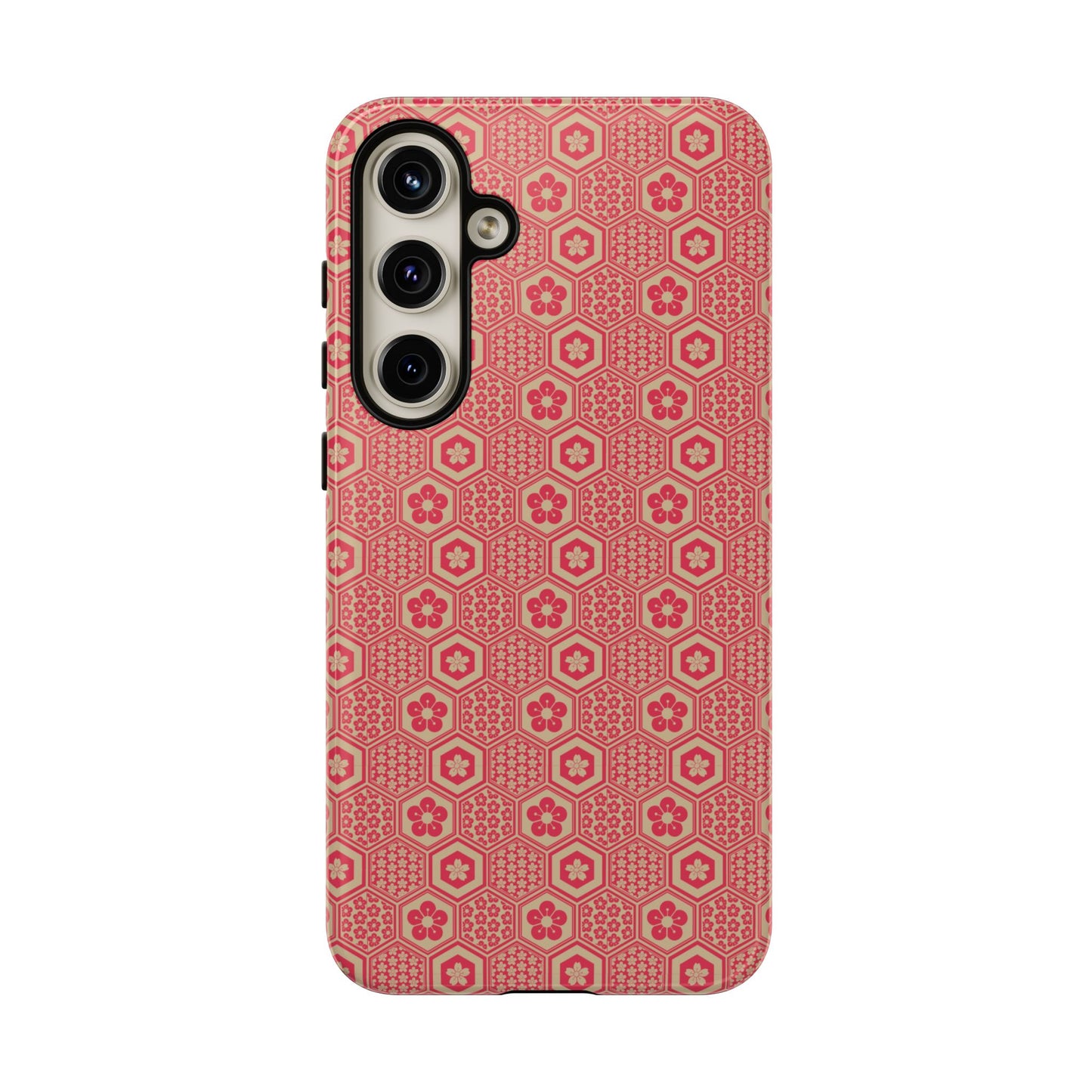 Bold Red & Beige Hexagon Floral Tough Phone Case