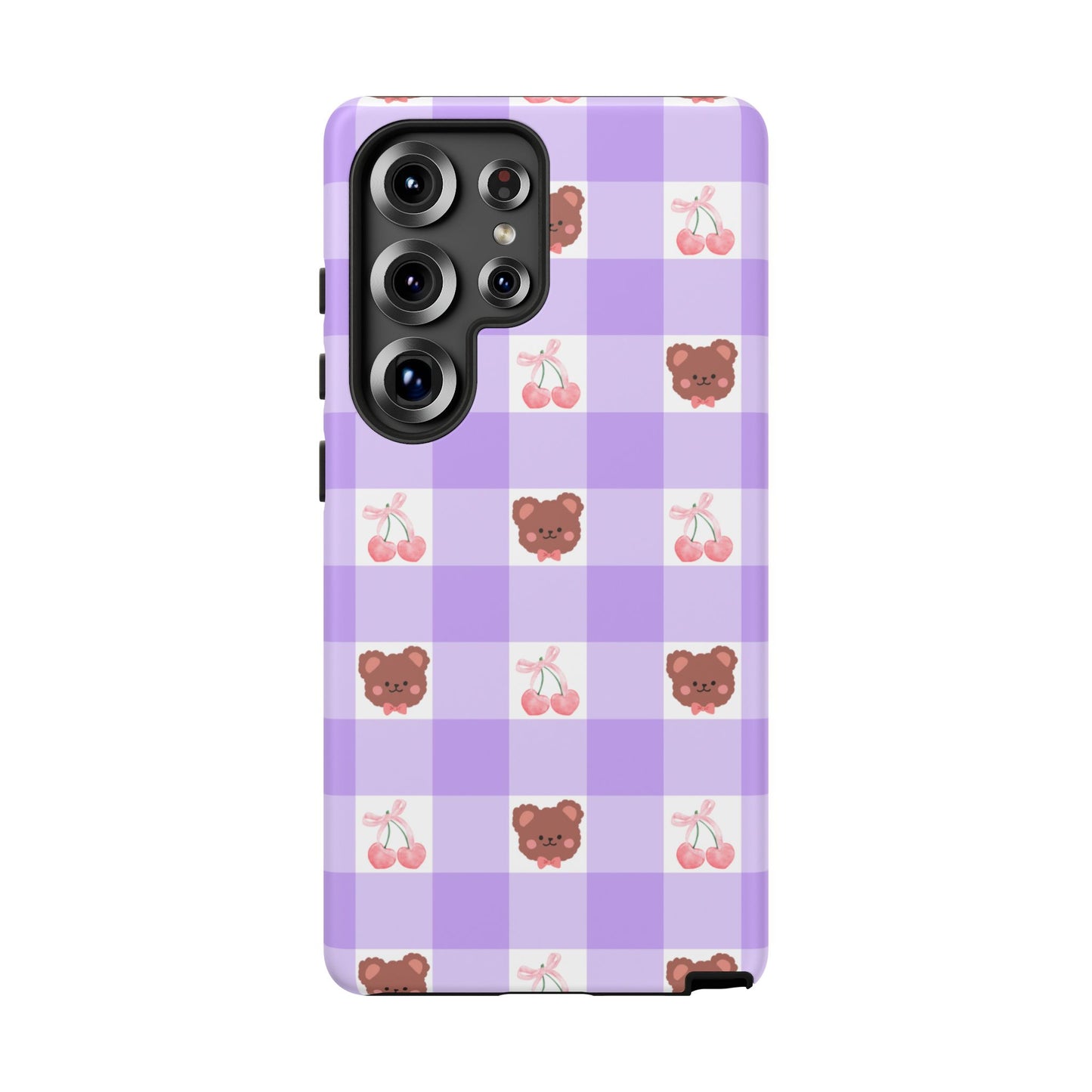 Cute Cherry & Bear Aesthetic Gingham Plaid Tough Phone Case