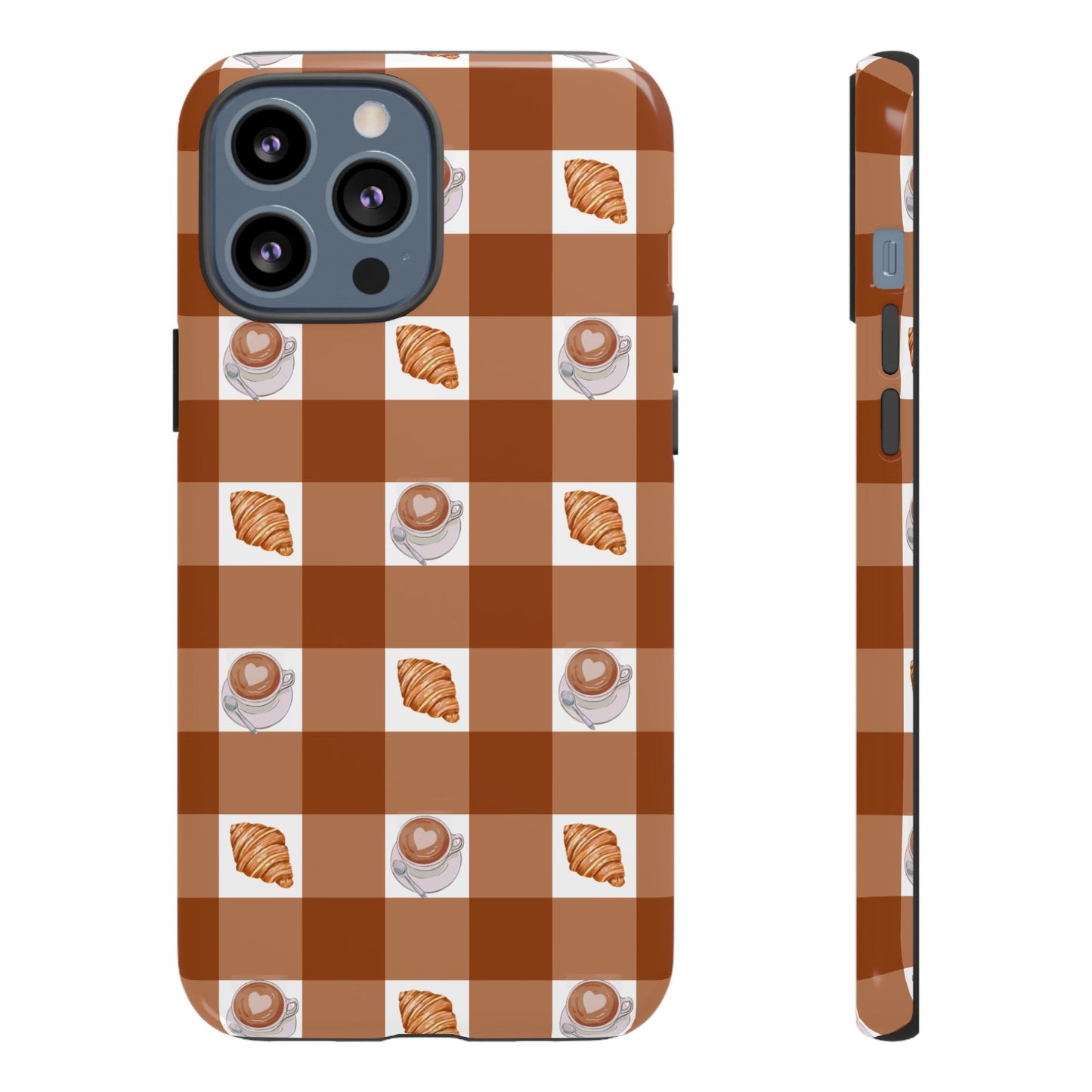 Chic Coffee & Croissant Gingham Plaid Tough Phone Case