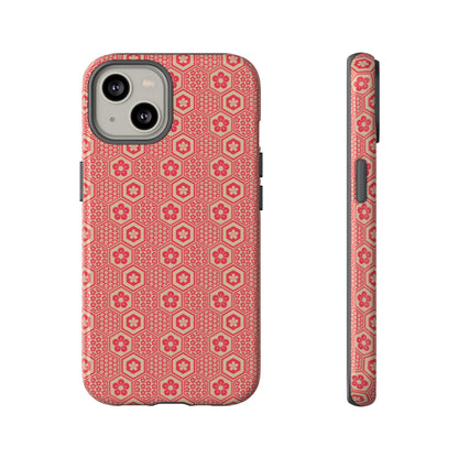 Bold Red & Beige Hexagon Floral Tough Phone Case