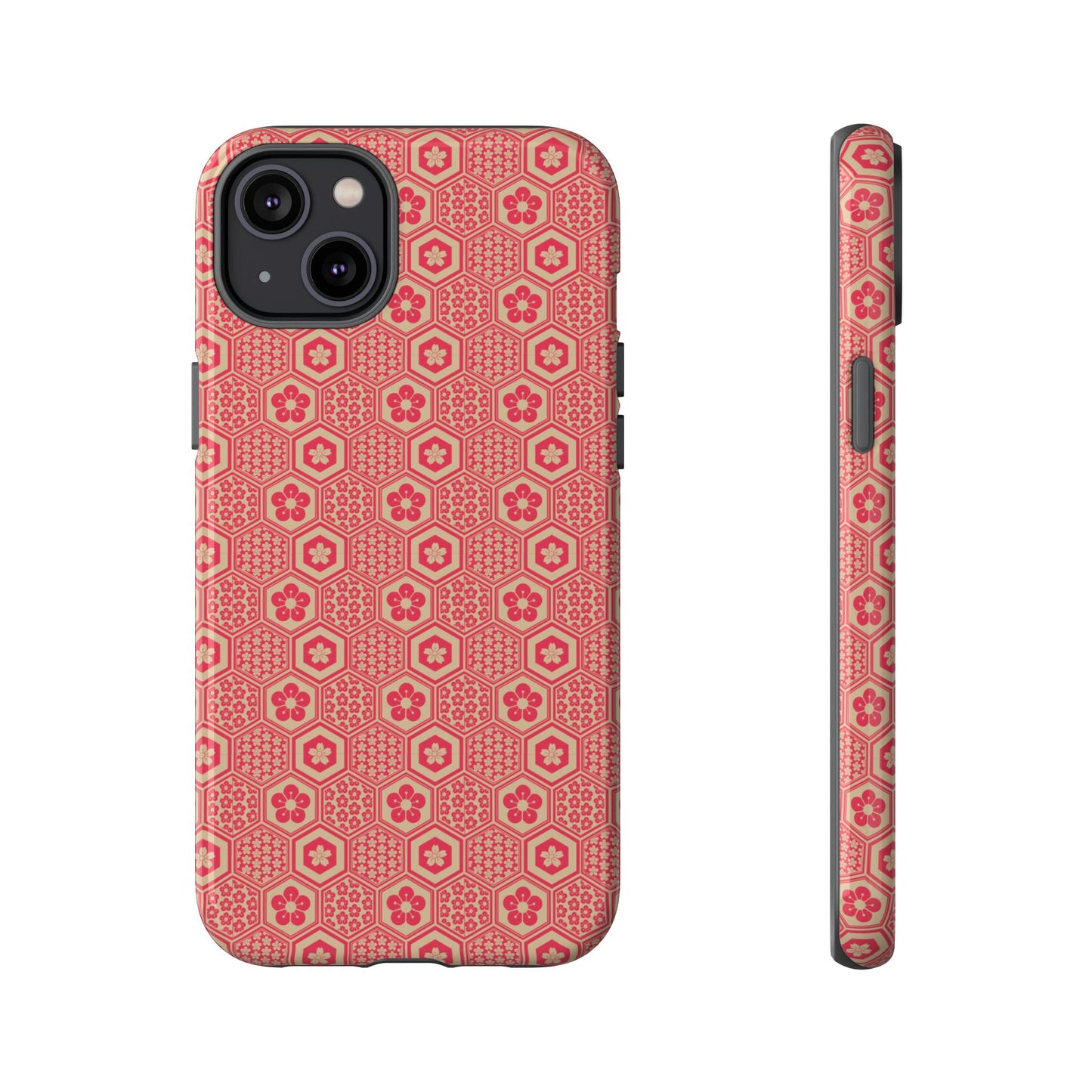 Bold Red & Beige Hexagon Floral Tough Phone Case
