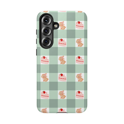 Cute Bunny & Strawberry Cream Cake Gingham Plaid Aesthetic Tough Phone Case