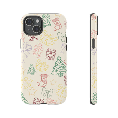 Minimal Christmas Holiday Outline Tough Phone Case