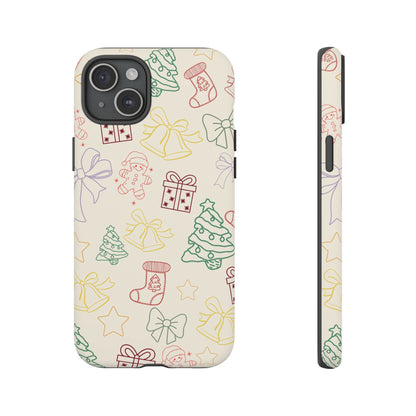 Minimal Christmas Holiday Outline Tough Phone Case