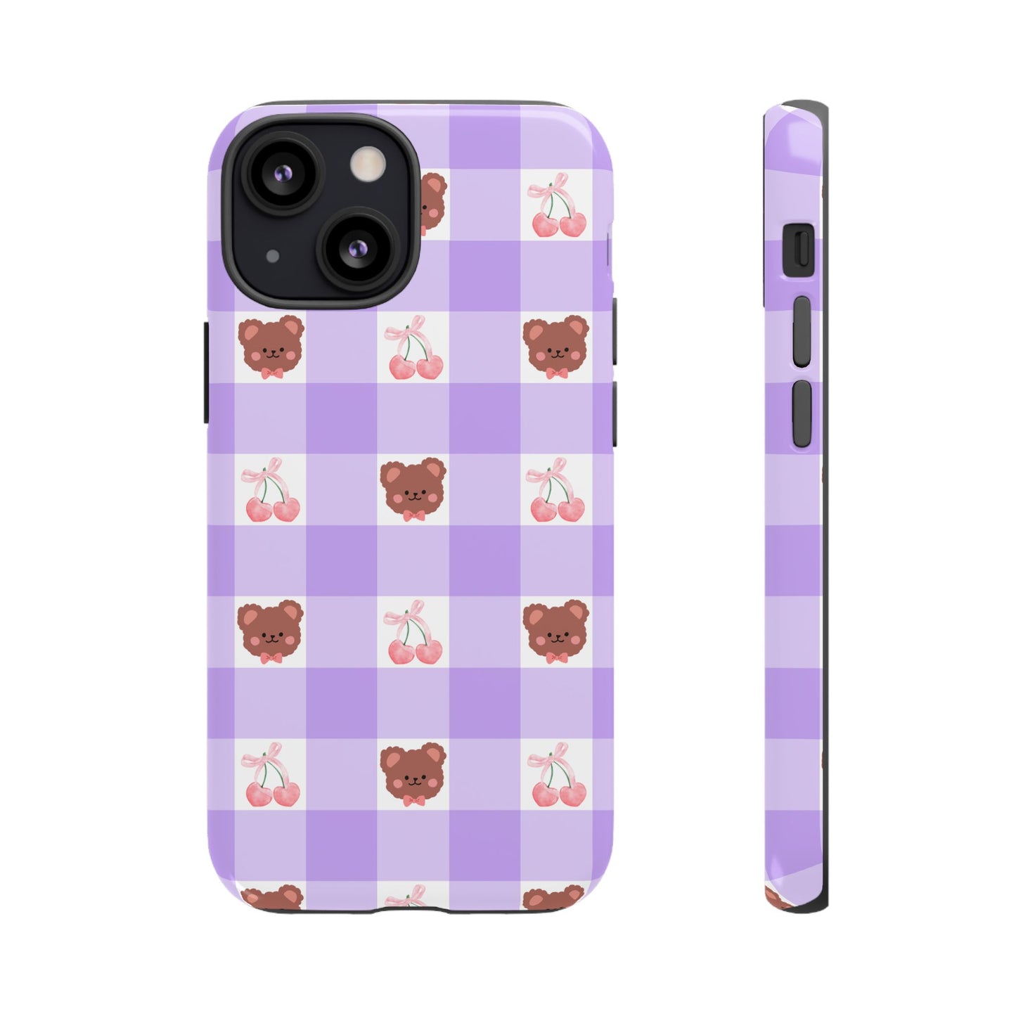 Cute Cherry & Bear Aesthetic Gingham Plaid Tough Phone Case