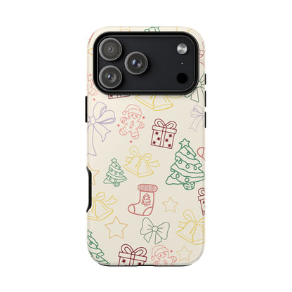 Minimal Christmas Holiday Outline Tough Phone Case