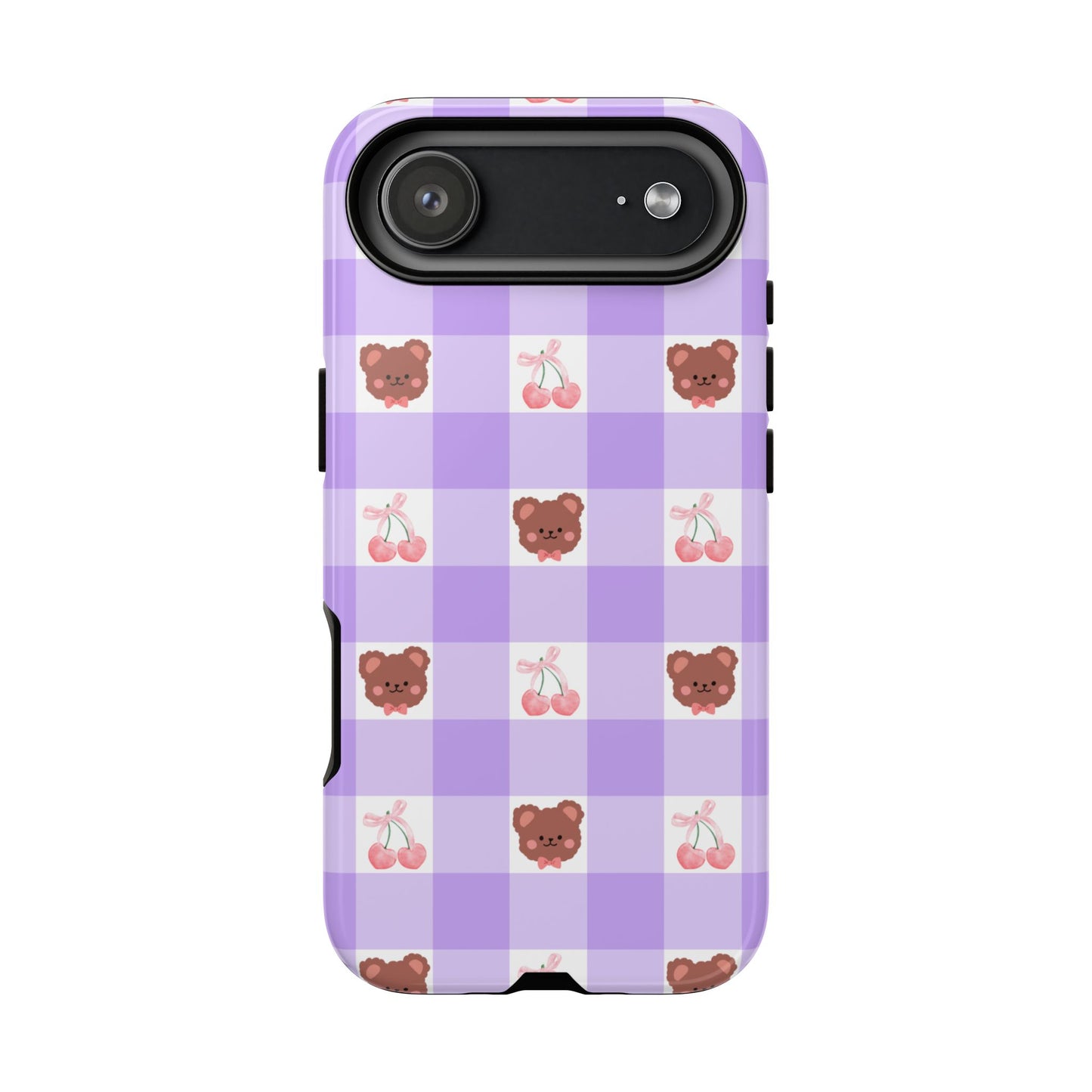 Cute Cherry & Bear Aesthetic Gingham Plaid Tough Phone Case