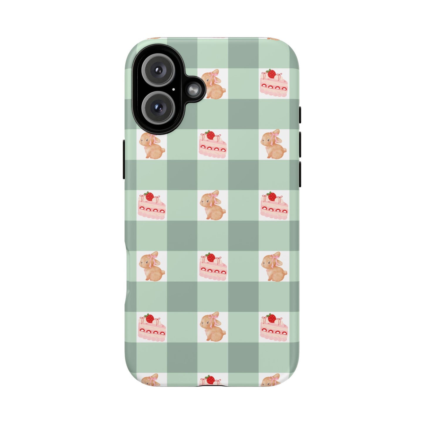 Cute Bunny & Strawberry Cream Cake Gingham Plaid Aesthetic Tough Phone Case