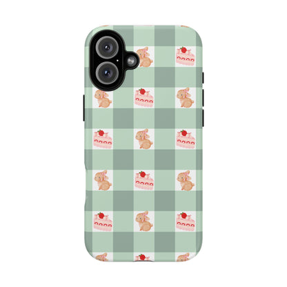 Cute Bunny & Strawberry Cream Cake Gingham Plaid Aesthetic Tough Phone Case
