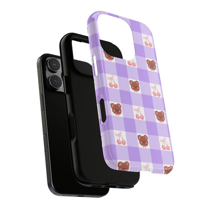 Cute Cherry & Bear Aesthetic Gingham Plaid Tough Phone Case