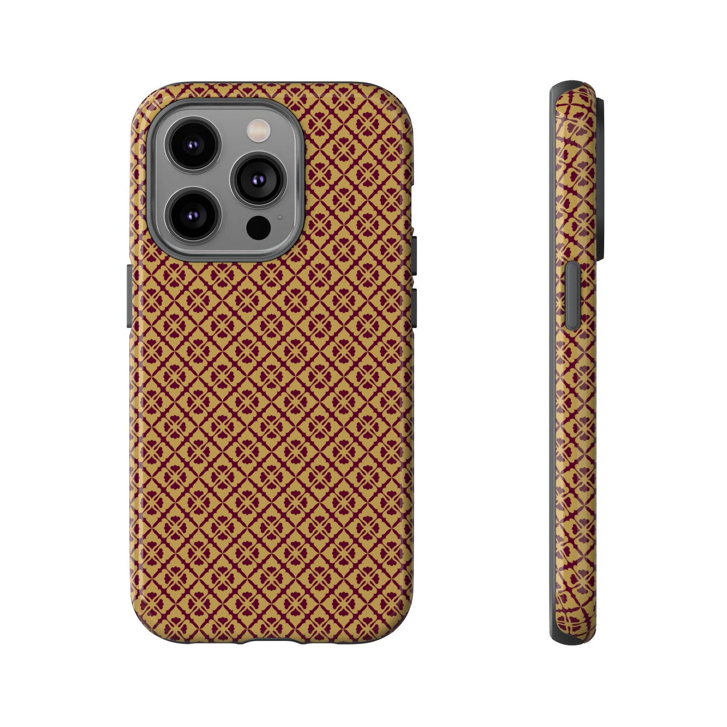 Elegant Burgundy & Gold Interlocking Geometric Tough Phone Case