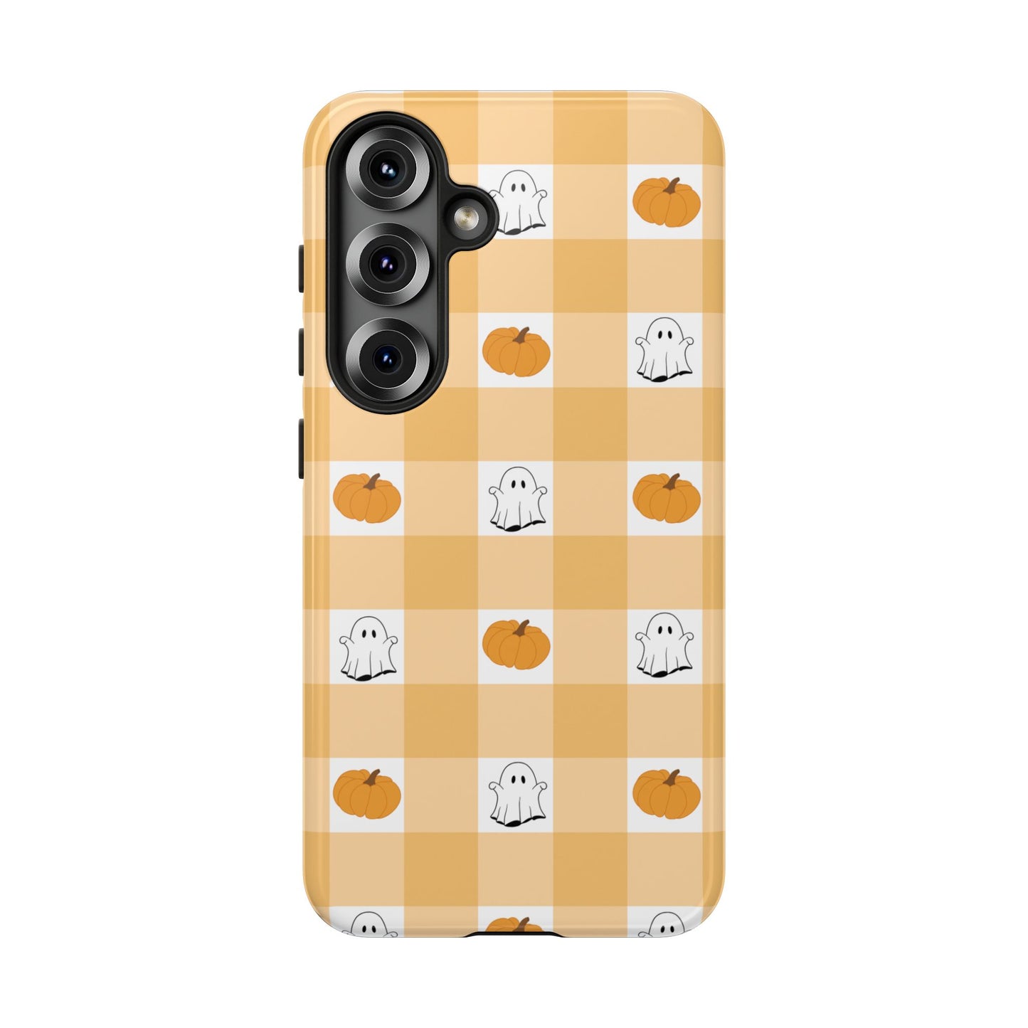Halloween Ghost And Pumpkin Gingham Plaid Tough Phone Case