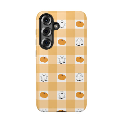 Halloween Ghost And Pumpkin Gingham Plaid Tough Phone Case