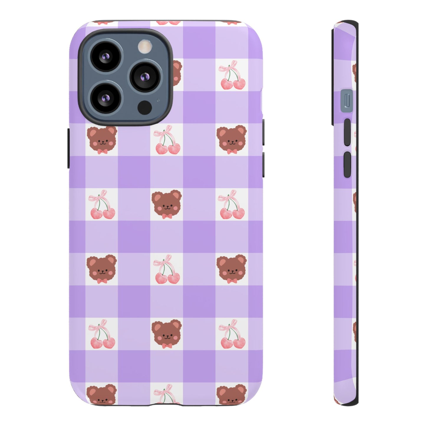 Cute Cherry & Bear Aesthetic Gingham Plaid Tough Phone Case