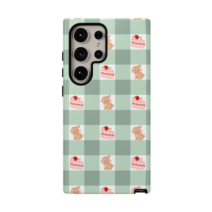 Cute Bunny & Strawberry Cream Cake Gingham Plaid Aesthetic Tough Phone Case