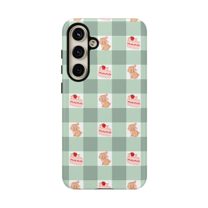 Cute Bunny & Strawberry Cream Cake Gingham Plaid Aesthetic Tough Phone Case
