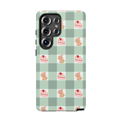 Cute Bunny & Strawberry Cream Cake Gingham Plaid Aesthetic Tough Phone Case