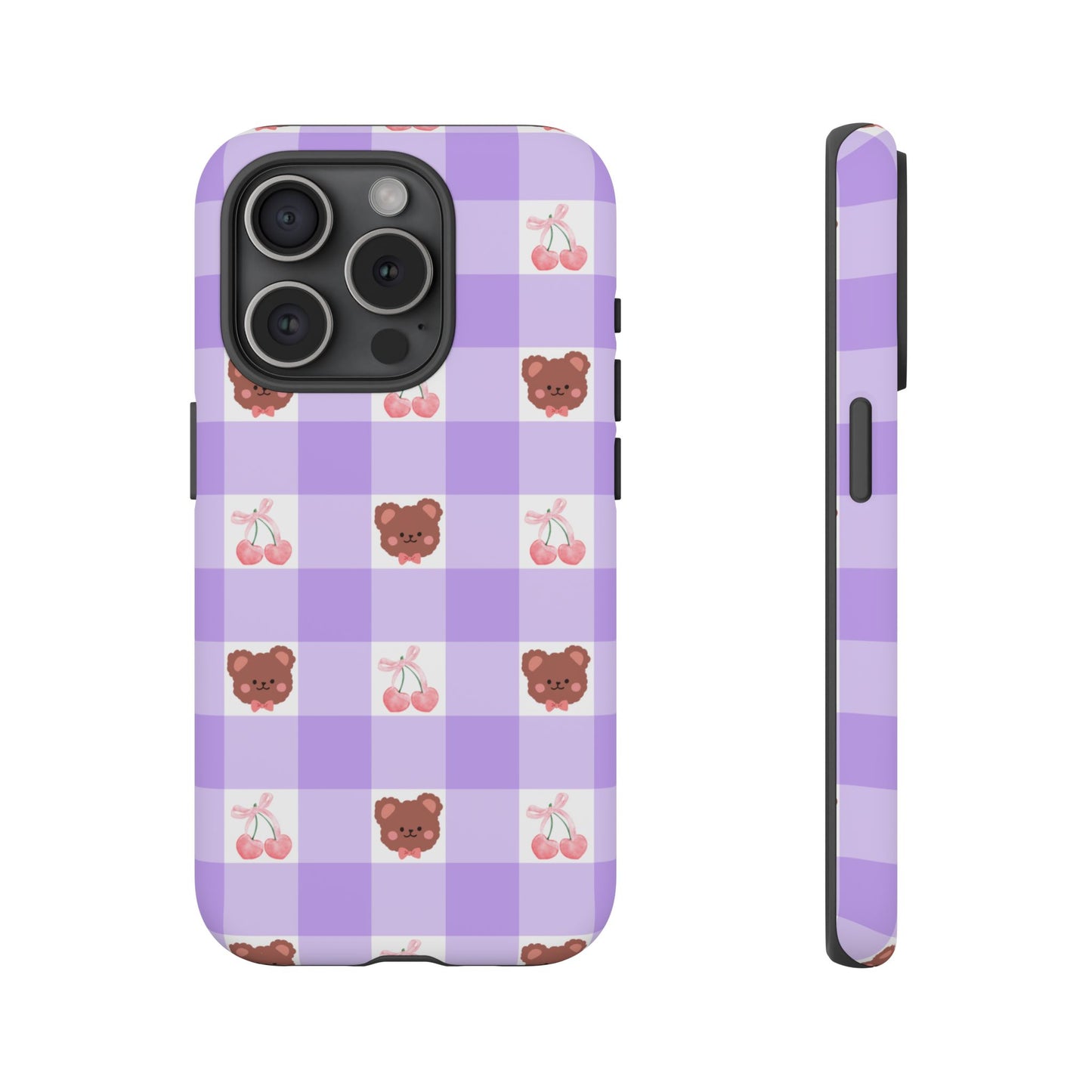 Cute Cherry & Bear Aesthetic Gingham Plaid Tough Phone Case