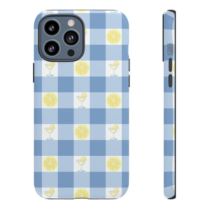 Summer Chic Lemon & Lemonade Aesthetic Gingham Plaid Tough Phone Case