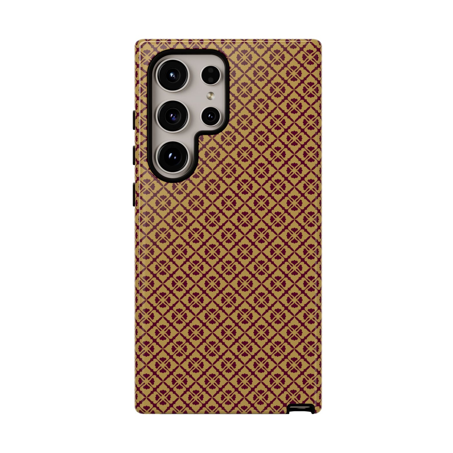 Elegant Burgundy & Gold Interlocking Geometric Tough Phone Case
