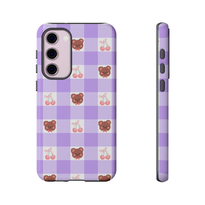 Cute Cherry & Bear Aesthetic Gingham Plaid Tough Phone Case