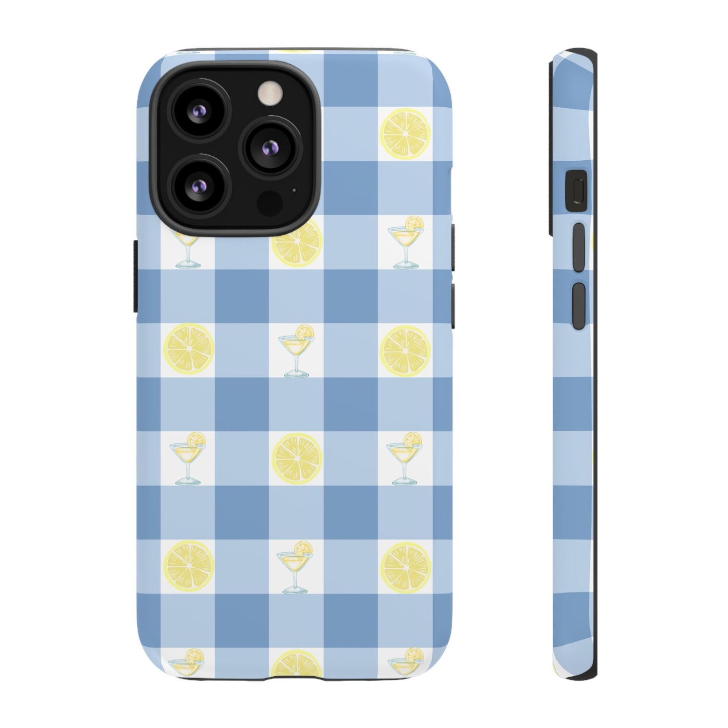 Summer Chic Lemon & Lemonade Aesthetic Gingham Plaid Tough Phone Case