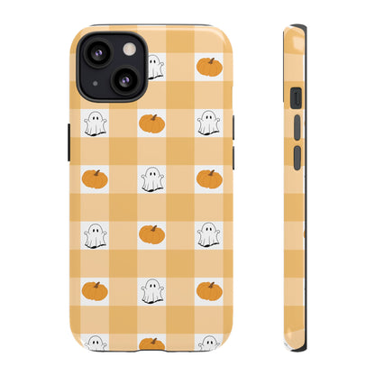 Halloween Ghost And Pumpkin Gingham Plaid Tough Phone Case