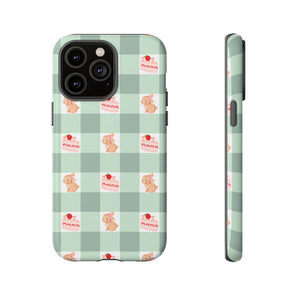 Cute Bunny & Strawberry Cream Cake Gingham Plaid Aesthetic Tough Phone Case