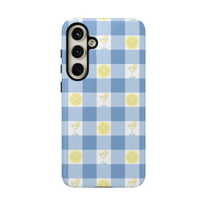 Summer Chic Lemon & Lemonade Aesthetic Gingham Plaid Tough Phone Case
