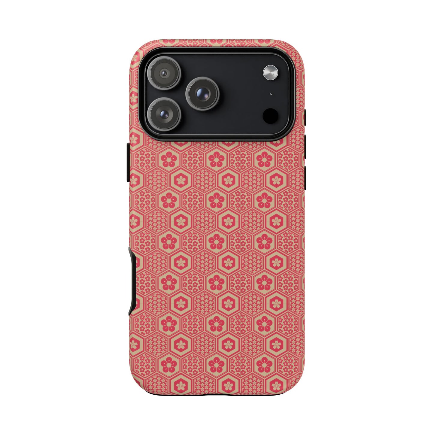 Bold Red & Beige Hexagon Floral Tough Phone Case