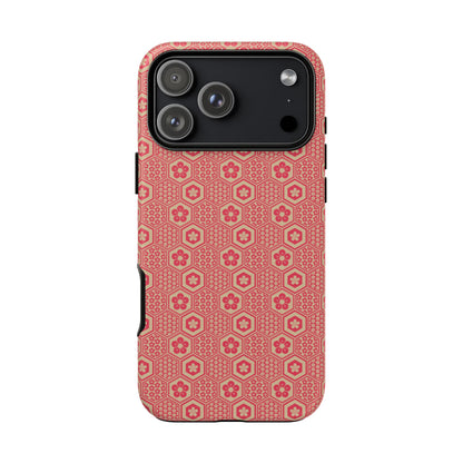 Bold Red & Beige Hexagon Floral Tough Phone Case