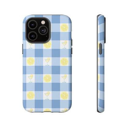 Summer Chic Lemon & Lemonade Aesthetic Gingham Plaid Tough Phone Case