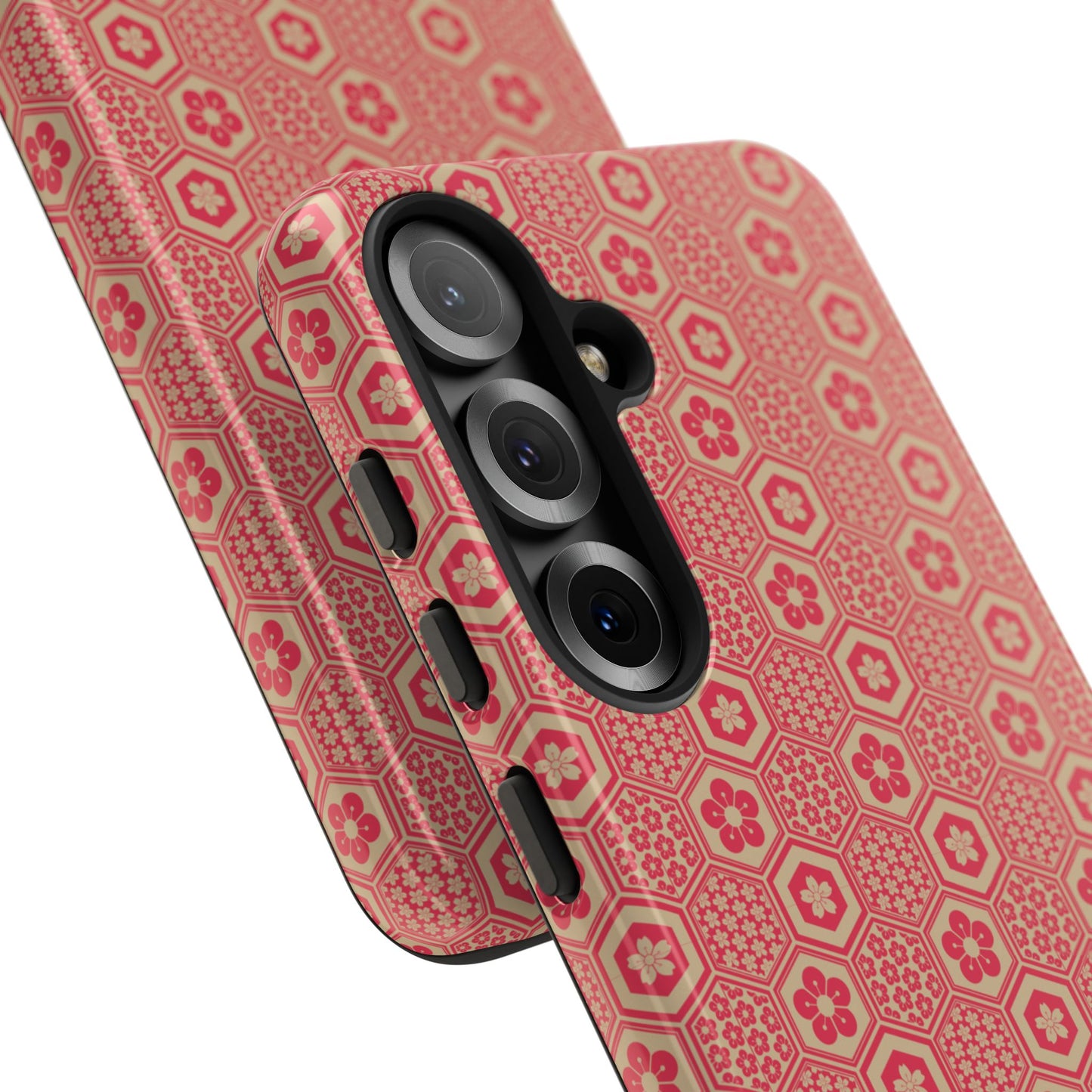 Bold Red & Beige Hexagon Floral Tough Phone Case