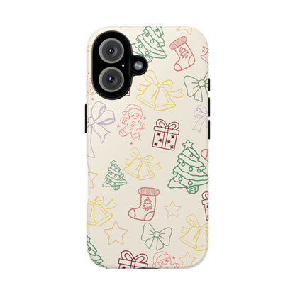 Minimal Christmas Holiday Outline Tough Phone Case