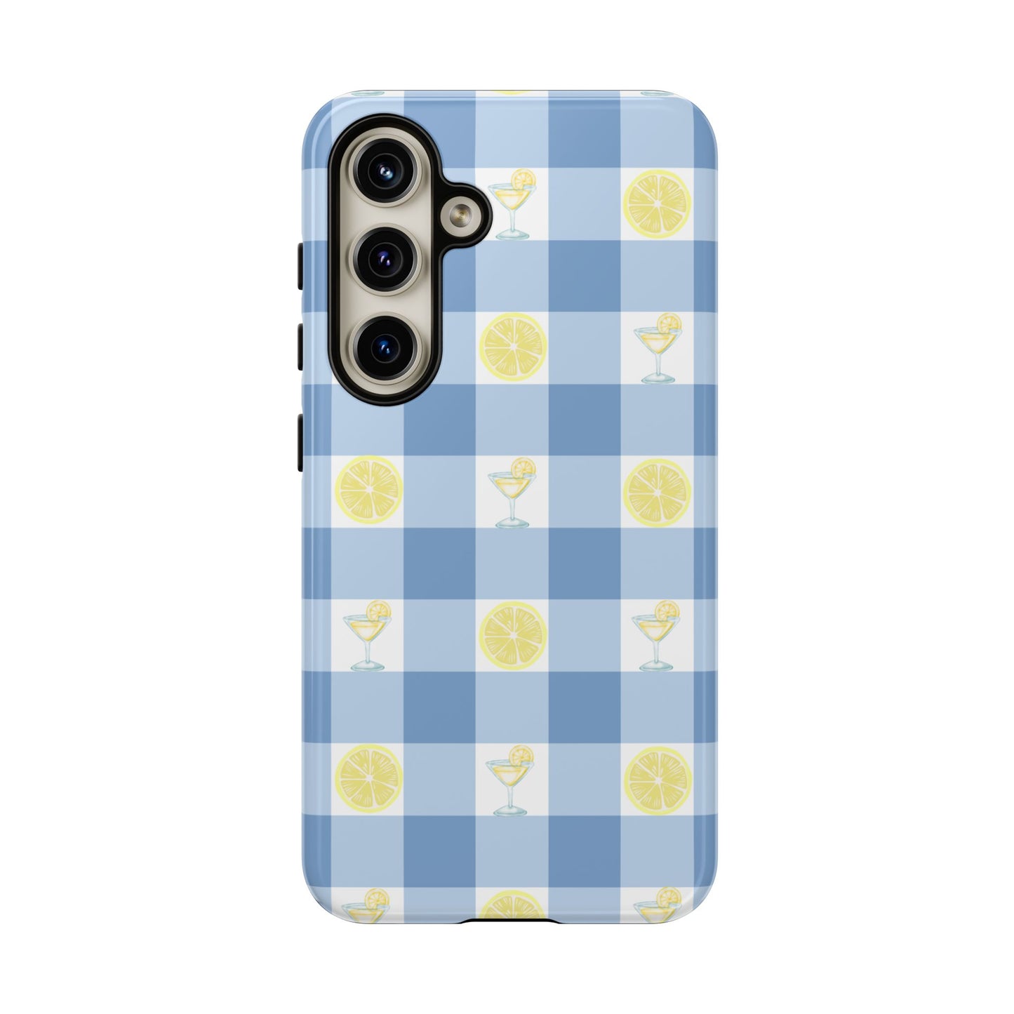 Summer Chic Lemon & Lemonade Aesthetic Gingham Plaid Tough Phone Case