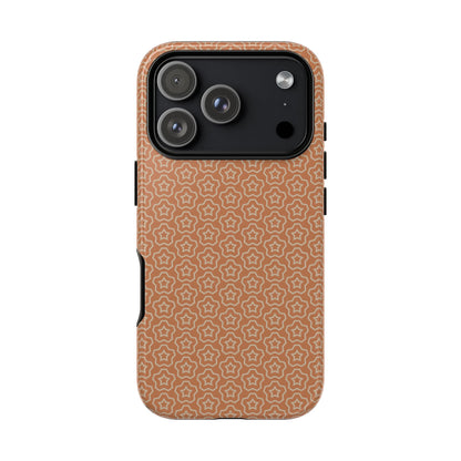 Brown With Light Orange Floral Pattern Tough Phone Case